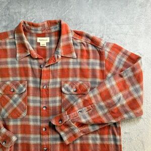 RuffHewn Mens XL Flannel Shirt Orange Gray Plaid Long Sleeve Heavyweight Cotton